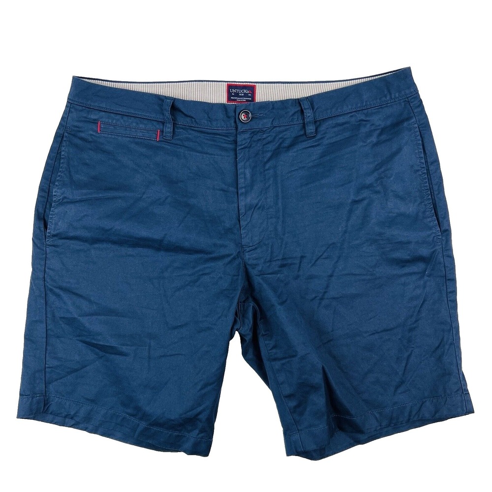 UNTUCKit Navy Blue Pima Cotton Spandex Flat Front Shorts Mens Size 38 10" Inseam